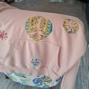 Handmade Altered  Reebok Upcycled  Reworked Peace Sign Hippie Embleshed Sz SM